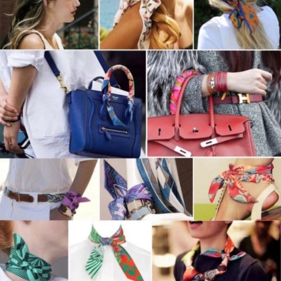 Twilly Scarf Handbag Handle Silky Purse Bag Tote Accessory Hair Accessory Bow - Picture 4 of 5